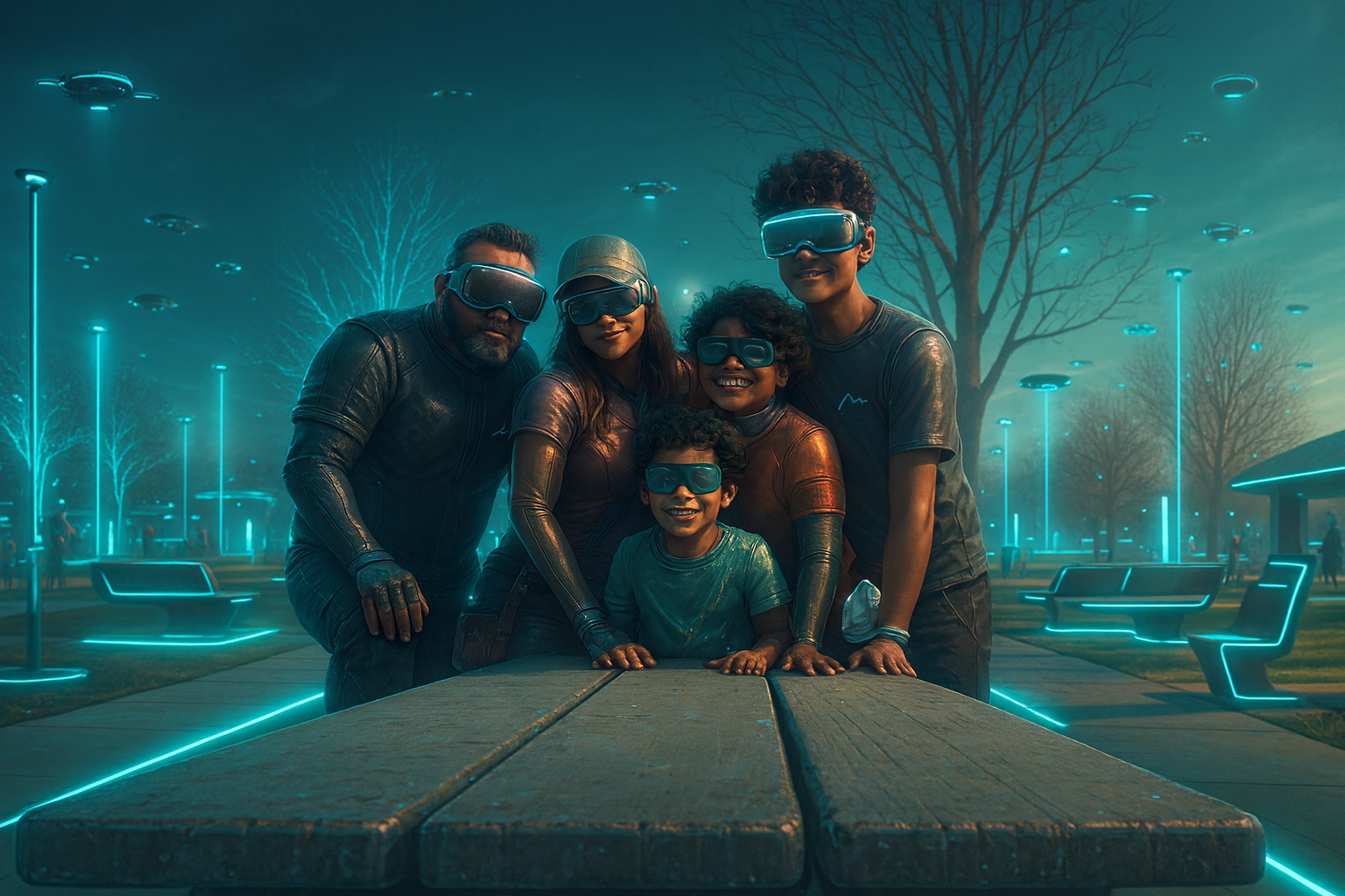 Familia usando tecnología VR